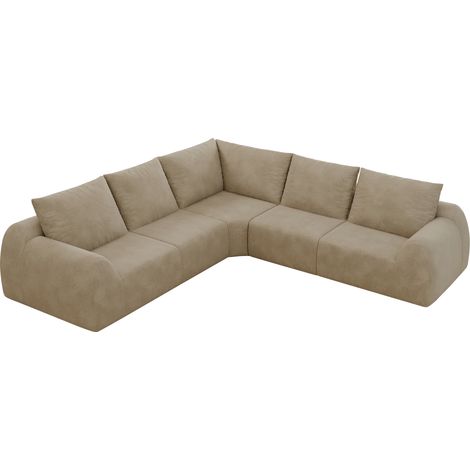 Gerades Sofa Ohne Montage, Hochelastischer Schaum, Chenille Stoff, Khaki, 267 cm (1/5)