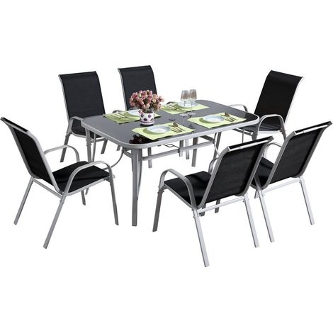 Conjunto De Jardín Mesa + 6 sillas de Textileno "Córdoba" - Negro (1/2)
