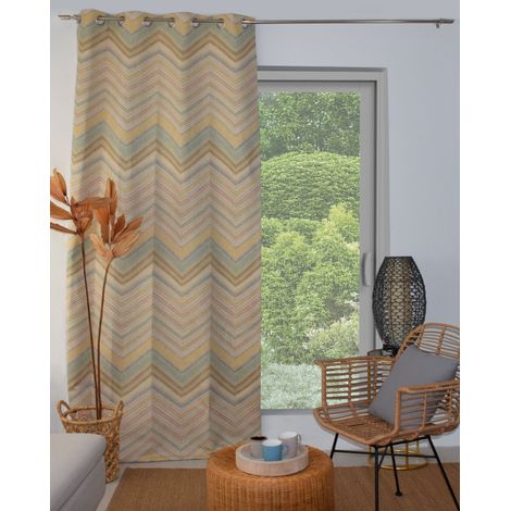 Rideau vintage géométrique – 130x260 cm – Coton & jute - 140x260cm - Sable (1/2)