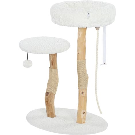Arbre à chat arbre à grimper avec lit poteaux à griffer plateforme de saut balle et corde de jeu 58 x 40 x 85 cm blanc