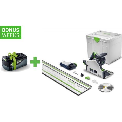 Festool – Akku-Tauchsäge TSC 55 KSEB-Basic – Bürstenloser EC-TEC Motor 5.200 min⁻¹ – 8,0 Ah Akku für präzise Tauchschnitte bis 55 mm (1/4)
