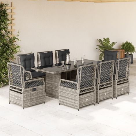 Ensemble à manger de jardin 9 pcs-Salon de jardin coussins gris résine tressée 757633 (1/5)
