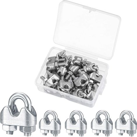 [JAMAIS UTILISÉ]Serre Câbles, Attaches pour câbles métalliques M3, Boulons en U Clip de Câble en Acier Inoxydable, pour Connecter la Corde à Linge de la Visière - 16 Pcs (1/4)