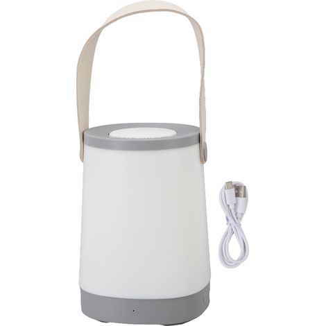 Lanterne Enceinte Bluetooth HiFi Rechargeable Fonction Radio Extérieure Sans Fil avec LED Lumière Ambiante Poignée Gris