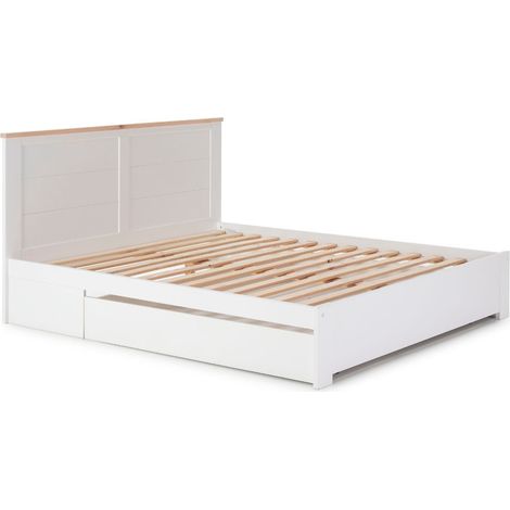 Lit 140x190cm avec tiroir en MDF et pin coloris blanc et naturel - CELAN (1/5)