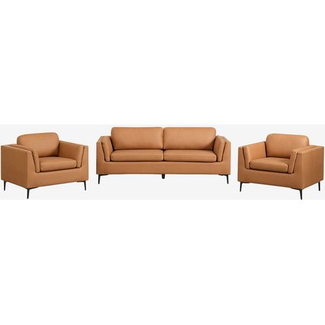 Conjunto de salón con sofá de 2 plazas y 2 sillones en polipiel Soren SKLUM Camel (1/5)