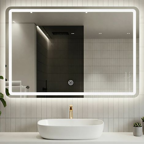 Specchio Rettangolare da Parete con Led Bianco Freddo Caldo e Naturale 80x60cm (1/5)
