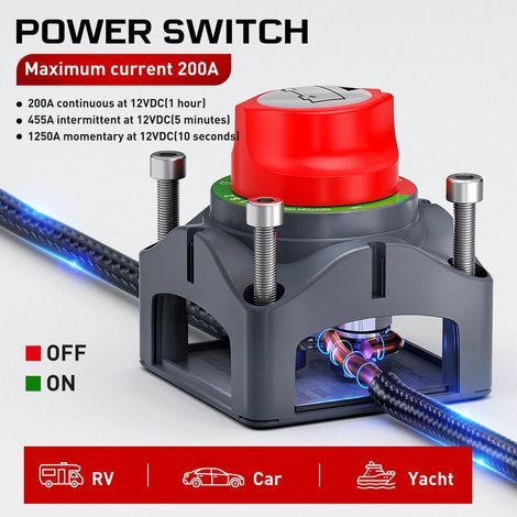 Coupe Circuit de Batterie 12V - 48V Interrupteur Isolateur de Batterie, Interrupteur de Déconnexion de Batterie étanche 275A Commutateur d'Isolateur de Batterie pour Voitures,Bateaux,Véhicules, (1/4)