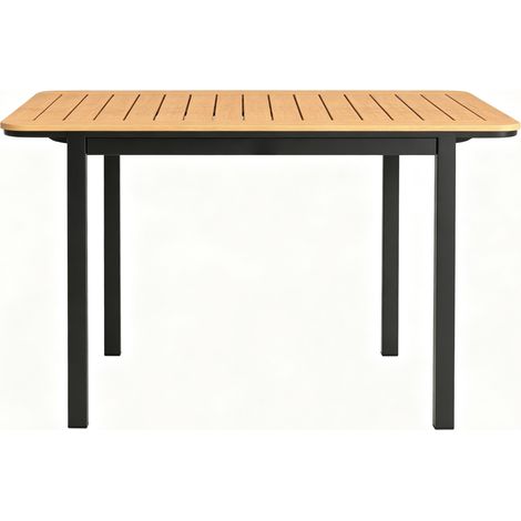Mesa de jardín 127x70x75 cm de madera y metal marrón, diseño moderno FloraGrace (1/5)