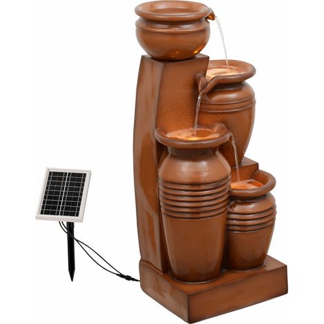 Teamson Home – Fontaine de jardin solaire 4 niveaux – Fini terracotta – Éclairage LED intégré – Résistante aux intempéries – 28,74 po H