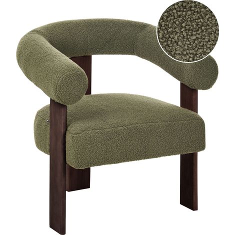 Sessel Grün und Dunkelbraun Bouclé-Polsterung Retro Design Holzbeine Wohnzimmer