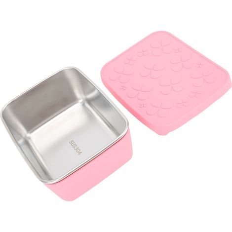 Boîte à lunch en acier inoxydable pour enfants et adultes, 550 ml, en métal 304, de type bento, avec couvercle en silicone étanche, idéale pour les en-cas, les fruits et les légumes. Couleur : rose. (1/5)