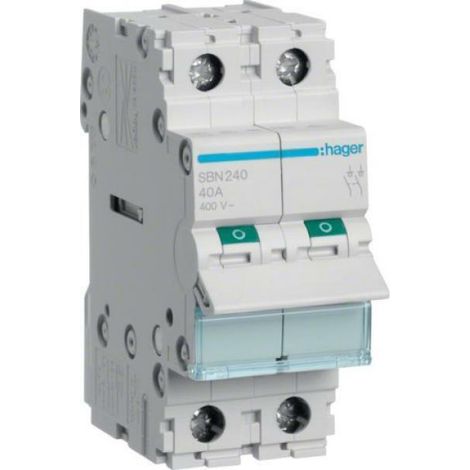 Interruttore di manovra - sezionatore 2 poli 40 a 400 v ac 2 m. din hager sbn240