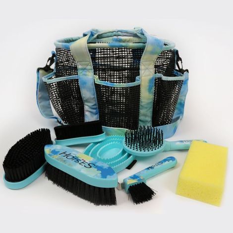 AZZURRO - Set grooming con spazzole e accesori per la pulizia del cavallo modello Inkpainting