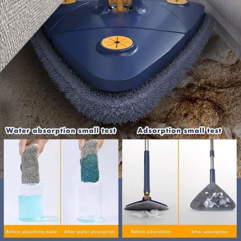 Vadrouille de Nettoyage Réglable Rotative à 360° Balai de Nettoyage Triangulaire Reusable avec Compression Automatique de l'eau (1/4)