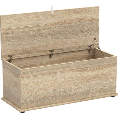Cofre de almacenamiento banco auxiliar 100 x 40 x 40 cm gran almacenamiento asiento resistente para salón moderno elegante de madera natural 210001704 (1/5)