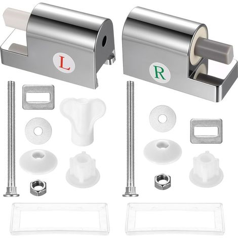2 Sets WC-Sitzscharniere – Universelle Befestigung aus Metall und ABS – Geräuschloser Absenkmechanismus – Für WCs und verschiedene Deckel – Silber (1/5)