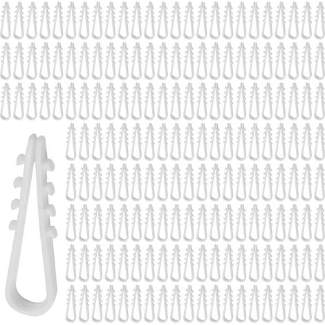 Lot de 200 colliers de serrage universels en plastique en forme de U - 5-10 mm  Lot de 2 chevilles à boucle en nylon blanc, fixation de câble, fente encastrée, pour câbles et tuyaux, résistants à l'us (1/5)