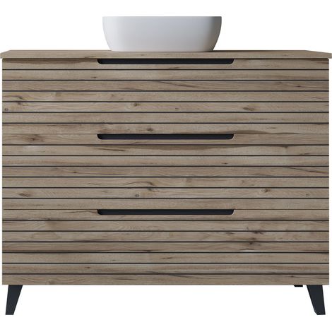 Kibath Mueble de baño con Lavabo KEN 80x45 cm acabado DESIERTO mate 3 cajones con patas (1/5)