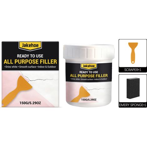 Pâte de Réparation Murale 150g, Kit Rebouchage avec Raclette et Éponge Diamant, Enduit Prêt à l'Emploi, Anti-fissure Imperméable, Haute Résistance (1/5)