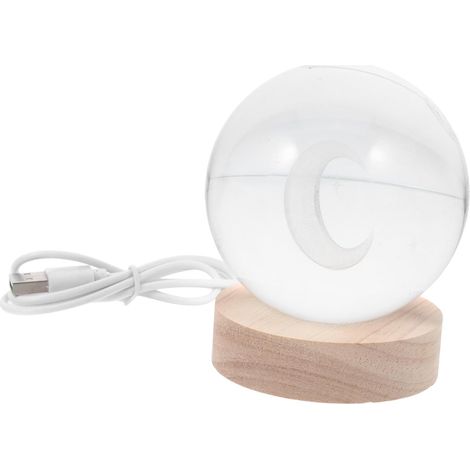 Veilleuse Boule de Cristal avec Base Bois Naturelle Lampe (1/5)