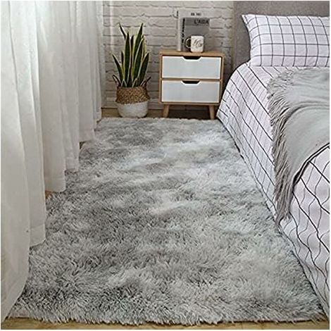 Zottelig modern grey-white living room rug 80x120 cm, cozy bedroom rug ...