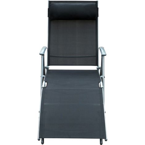 Chaise longue pliante métal tissu noir, 137x63,5x100,5 cm, coussin, plage terrasse, confort extérieur, détente estivale (1/5)