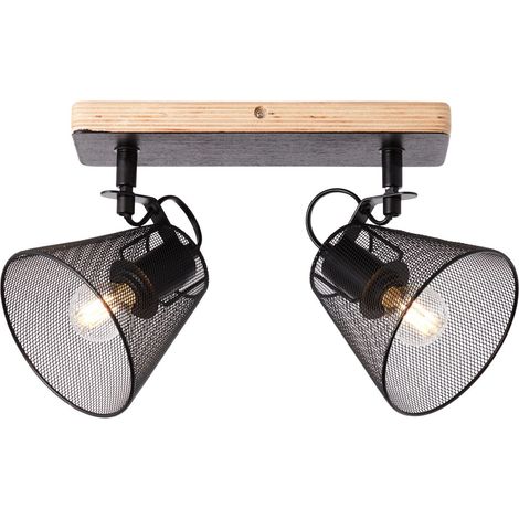 BRILLIANT lampe, spot bar entier 2 flammes noir / couleur bois, métal / bois, 2x D45, E14, 40W, lampes en forme de larme (non incluses), A ++ (1/5)