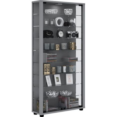 Lumo Maxi Vitrinenschrank 2 Glastüren, Glasvitrinen mit LED-Leuchten Silberfarbig.