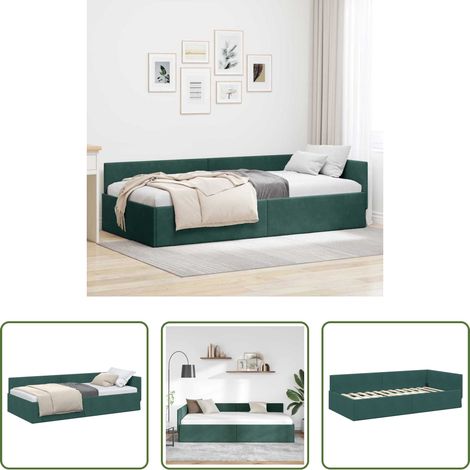 Canapé convertible -  Cadre de lit d'angle Vert foncé 100 cm x 200 cm Velours (1/5)