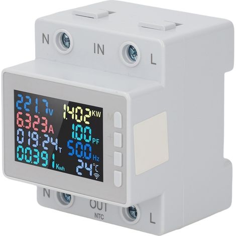 Compteur d'énergie monophasé sur rail DIN, testeur de consommation électrique, voltmètre, ampèremètre, wattmètre/kWh, fréquencemètre, compteur de puissance CA numérique 63A (1/5)