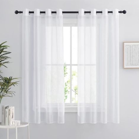 Voilages - Lot de 2 rideaux courts - 100x200 cm - Blanc - Design contemporain (1/2)