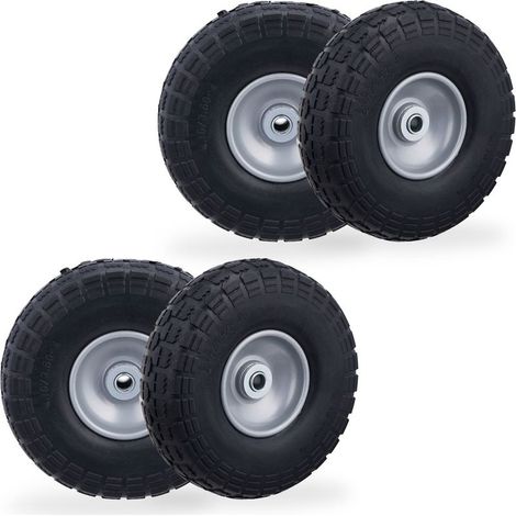 Lot de 4 roues de chariot en caoutchouc 4.10/3.50-4" Jantes en acier Charge max 150 kg Diamètre 260 mm Surface profilée (1/5)