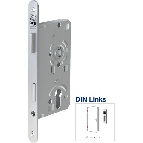 BASI® Zimmertür-Einsteckschloss DIN rechts | links ES 925 Nickel silber f. Profilzylinder mit Wechsel Tür-Schloss rund (1/3)