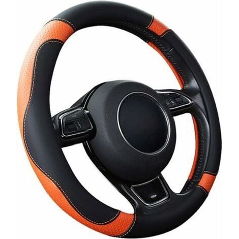 Funda para volante de coche, funda universal de microfibra y cuero para volante de 37-38 cm / 15", antideslizante, transpirable y duradera (naranja). (1/5)