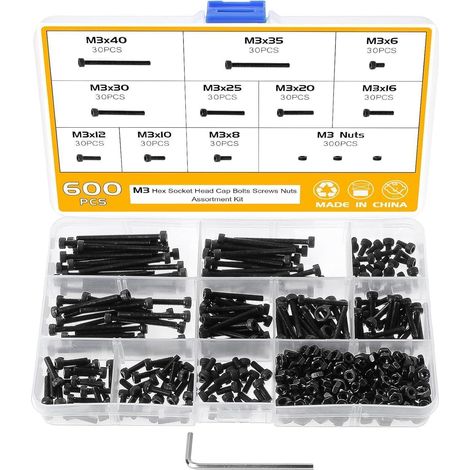 600tlg M3 Zylinderschrauben Set mit Muttern, 12.9 Kohlenstoffstahl, 10 Größen (1/5)