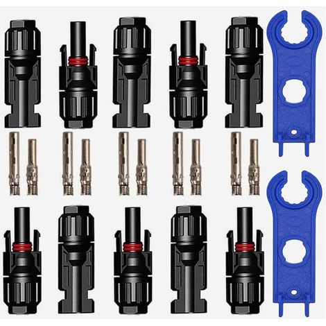 Lot de 5 connecteurs solaires mâle et femelle – Étanches avec clés hexagonales – Compatibles 2,5 mm² à 6 mm² – Résistance à la corrosion (1/4)