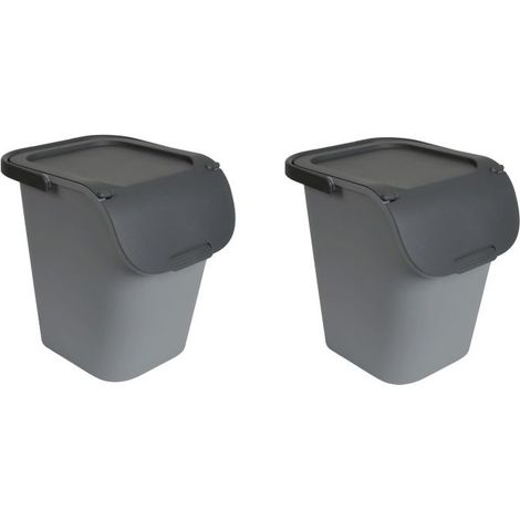Lot de 2 Poubelles de Tri 40L empilable avec poignée - Gris - Plastique Recyclé - Origine France - Livraison gratuite (1/5)
