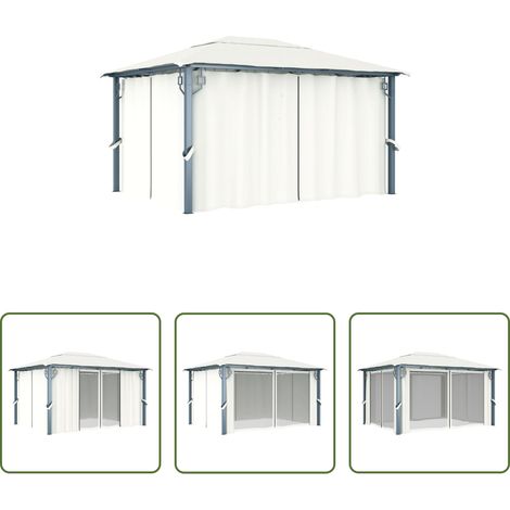 vidaXL Pavillon avec rideaux - Tonnelle avec rideau 400x300 cm Crème Aluminium (1/5)