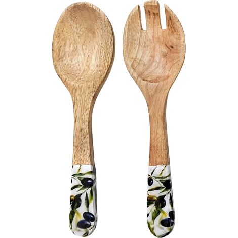 2er Set Salatbesteck aus Holz mit Olivenmotiv 23 cm (1/5)