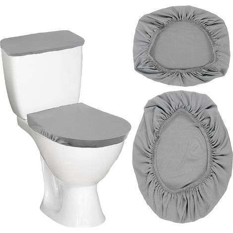 Housse abattant de WC,2 PCS Couvercle Réservoir WC Housses Universelles en Polyester Plupart des Abattants de Toilettes Élastique - Gris foncé - Anti-poussière (1/5)