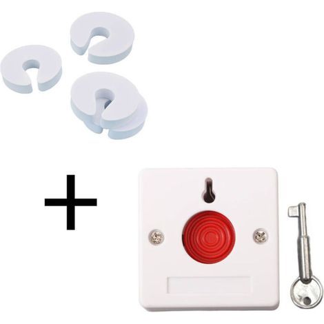 Not-Alarmknopf, effektiver Feueralarmknopf, Panikknopf mit Schlüssel, 250 V + 4 wiederverwendbare, weiche EVA-Türstopper in C-Form für Schrank- und Schubladentüren (1/4)