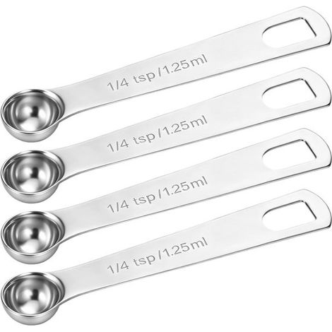 Set di 4 misurini da 1/4 di cucchiaino, da 1/4 di cucchiaino e da 1,25 ml, in acciaio inossidabile, ideali per misurare con precisione ingredienti in cucina, pasticceria e spezie. (1/5)