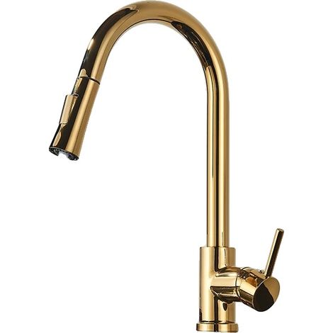 Rubinetto da cucina, doccetta estraibile, design contemporaneo, oro polacco senza senso (1/2)