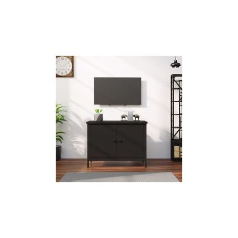 Meuble TV avec portes noir 60x35x45 bois d'ingénierie (1/5)