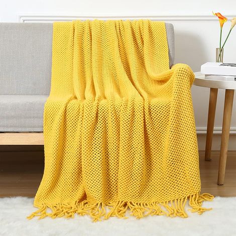 1 Couverture Tricotée, Maille Alvéolaire, Franges, Acrylique, Style Nordique, Pour Lit Canapé Fauteuil