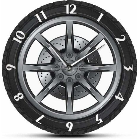 Wanduhr „Autowerkstatt“ – Retro-Design: Reifen, Felgen, Werkzeug – Ideale mechanische Dekoration für Garage oder Werkstatt – Geschenk (1/5)