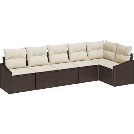Sofa Set with Cushion 6 pcs Brown Poly Rattan vidaXL