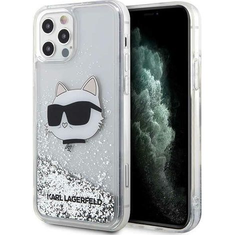 Custodia rigida argento/argento con glitter a forma di testa di Choupette per iPhone 12/12 Pro 6.1" Karl Lagerfeld KLHCP12MLNCHCS (1/5)