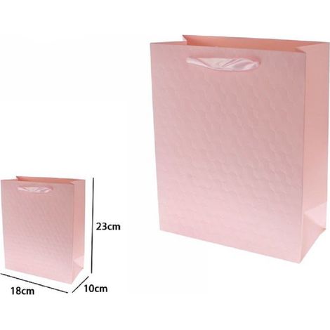 TrAdE Shop Traesio - Set 2pz Borse Buste Regalo Shopper Rosa Goffrata Manico Tessuto 23x18x10cm 69929 -